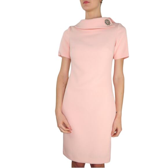 Badgley Mischka Folded Collar A-Line Midi Pencil Dress Pink Dress Size 4 - Picture 11 of 12